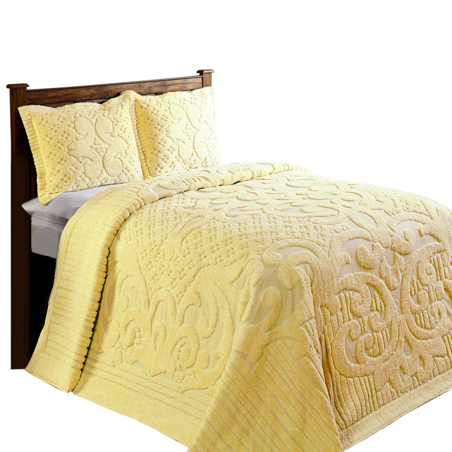 Better Trends Medallion Chenille Bedspread Queen Size 102" x 110", 100% Cotton Tufted Coverlet, Soft Lightweight Bedding Cover for Bedroom Décor Yellow
