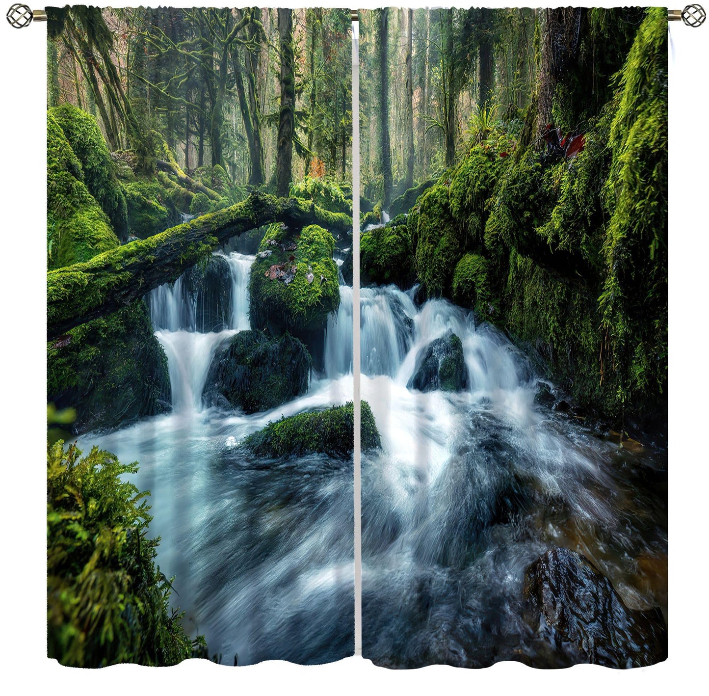 AuiMzoo Waterfall Landscape Blackout Curtains, Natural Green Trees Plants Waterfall Scenic Landscape Jungle, Bedroom Living Room Kitchen 21" W x 45" L