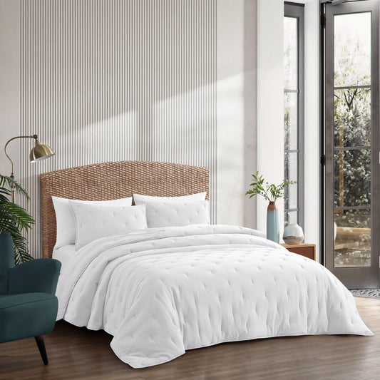 COZYXWORLD Pre-Washed 100% Cotton Muslin Gauze Comforter Set, 3 Piece Full/Queen Quilt Set, Duvet Insert with Corner Loops, 1" Line Quilted, White