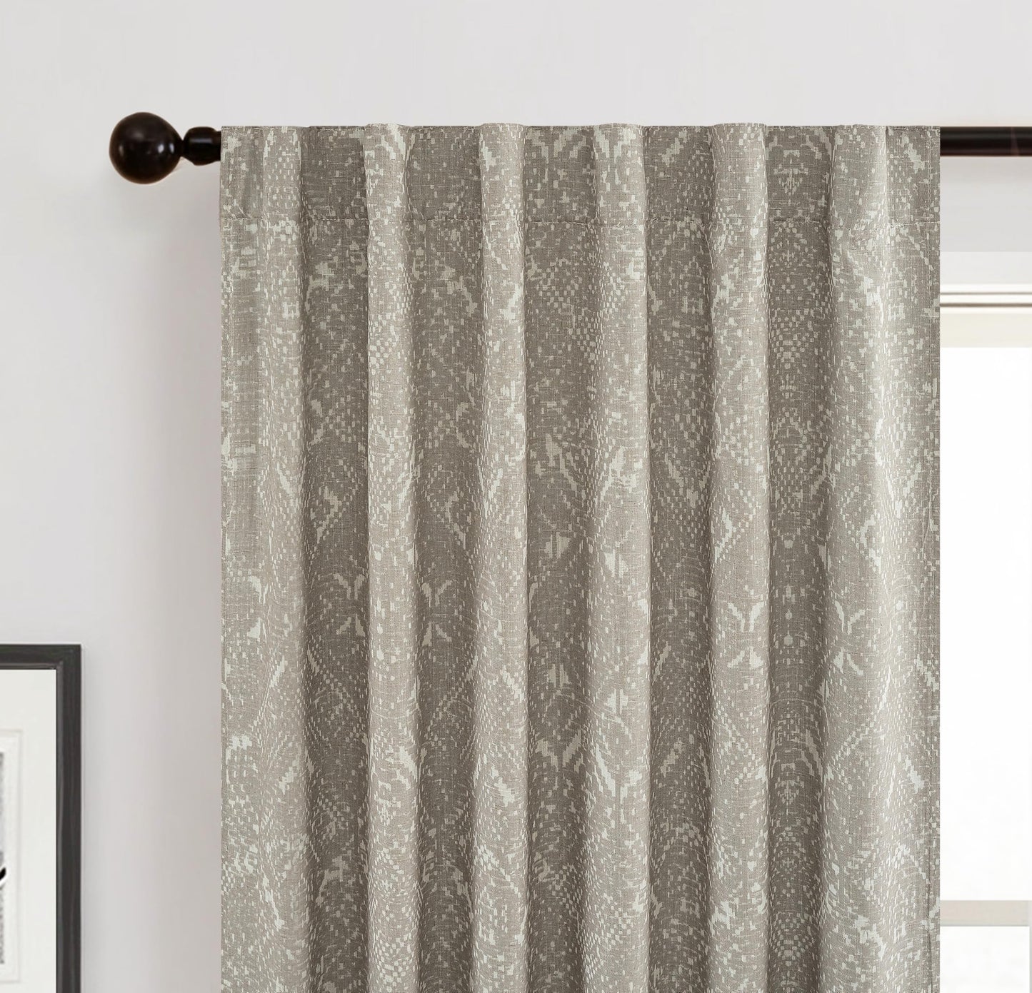 DriftAway Boho Linen Blackout Curtains Double Layer Thermal Insulated Crochet Farmhouse Vintage Retro Printed Pattern Lined Drapes for Living Room Bedroom 84 Inches Long Back Tab 2 Panels Beige