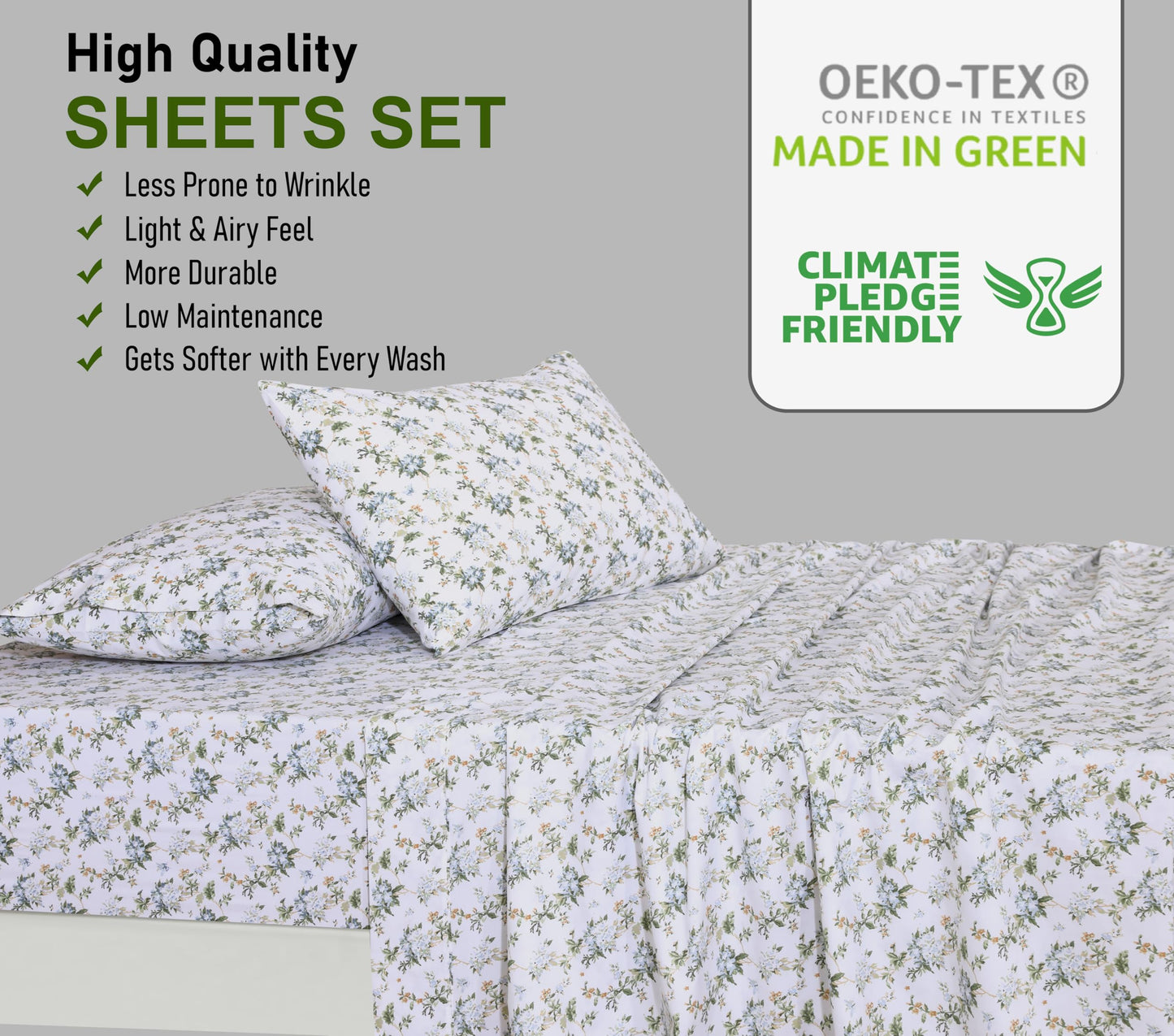 RUVANTI 100% Cotton Percale Sheets Full Size, Heritage