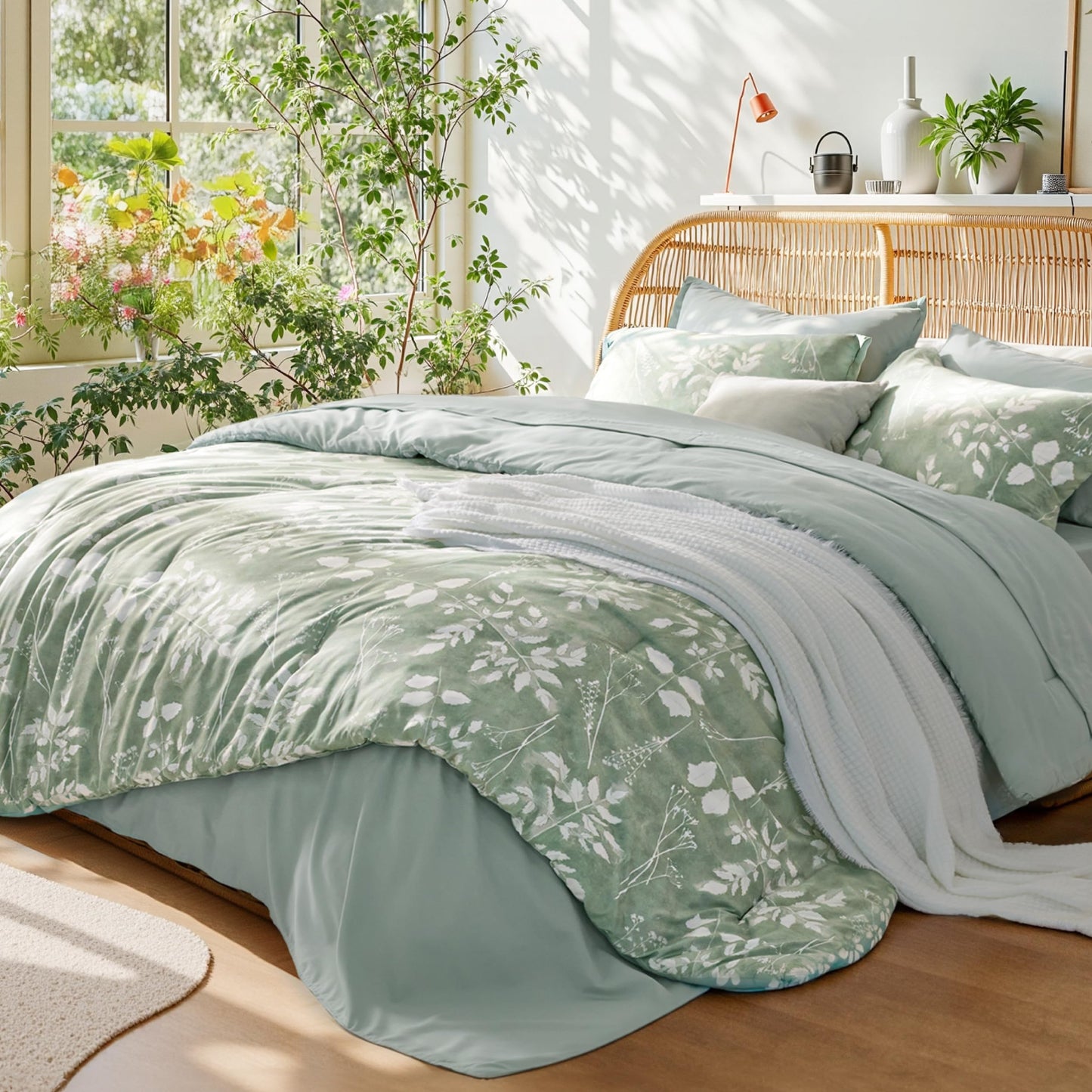 Bedsure Sage Green Twin XL Comforter Set - 5 Pieces Floral Bedding Sets Twin XL Bed in a Bag with Reversible Botanical Flowers Comforter, Sheets, Pillowcase & Sham
