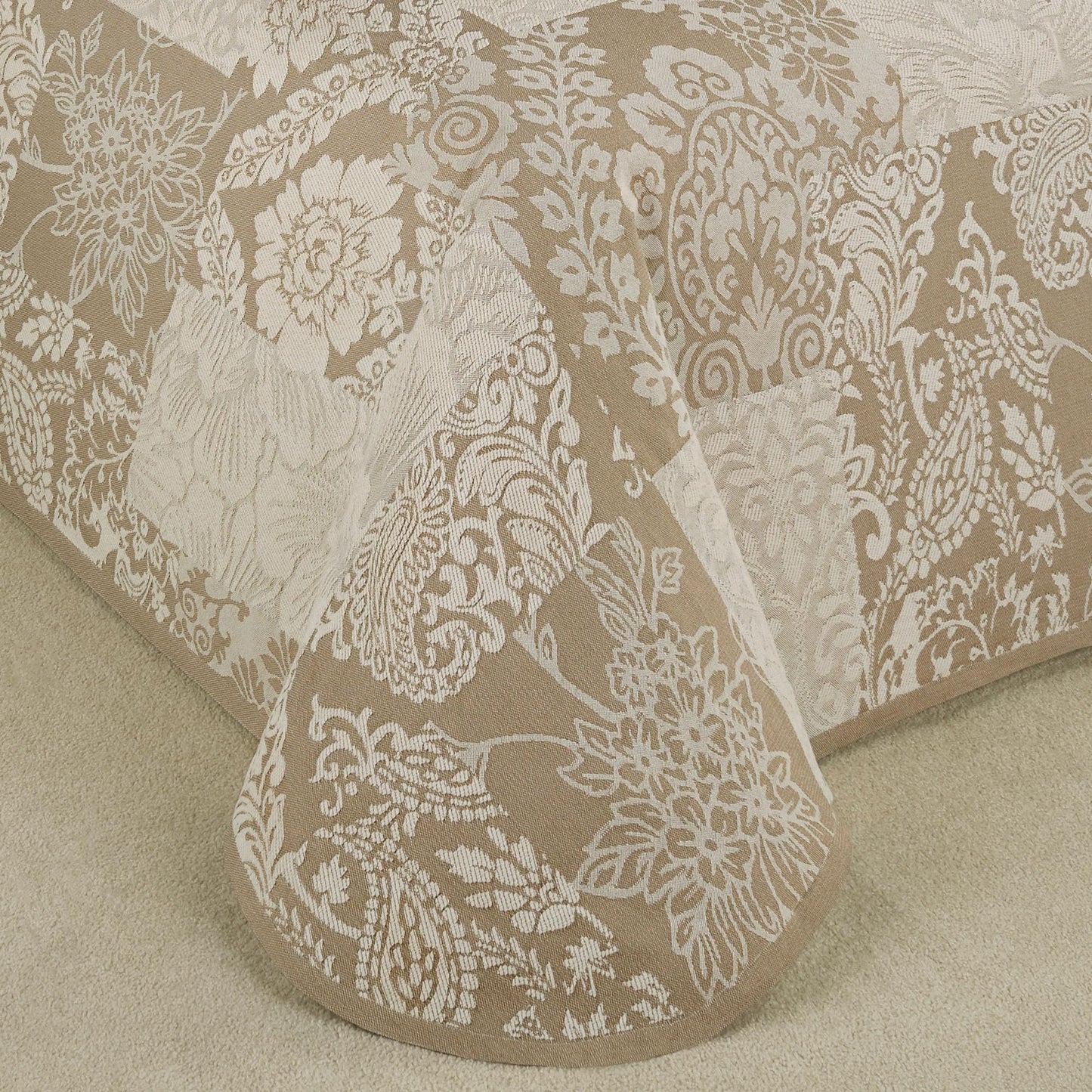Maisonette Lightweight Bedding | Ivory & Neutral Taupe | Jacquard-Woven Cotton/Polyester Florals & Paisley Blocks | 5 Piece Bed Set: California King Bedspread, 2 King Shams, & 2 Square Accent Pillows