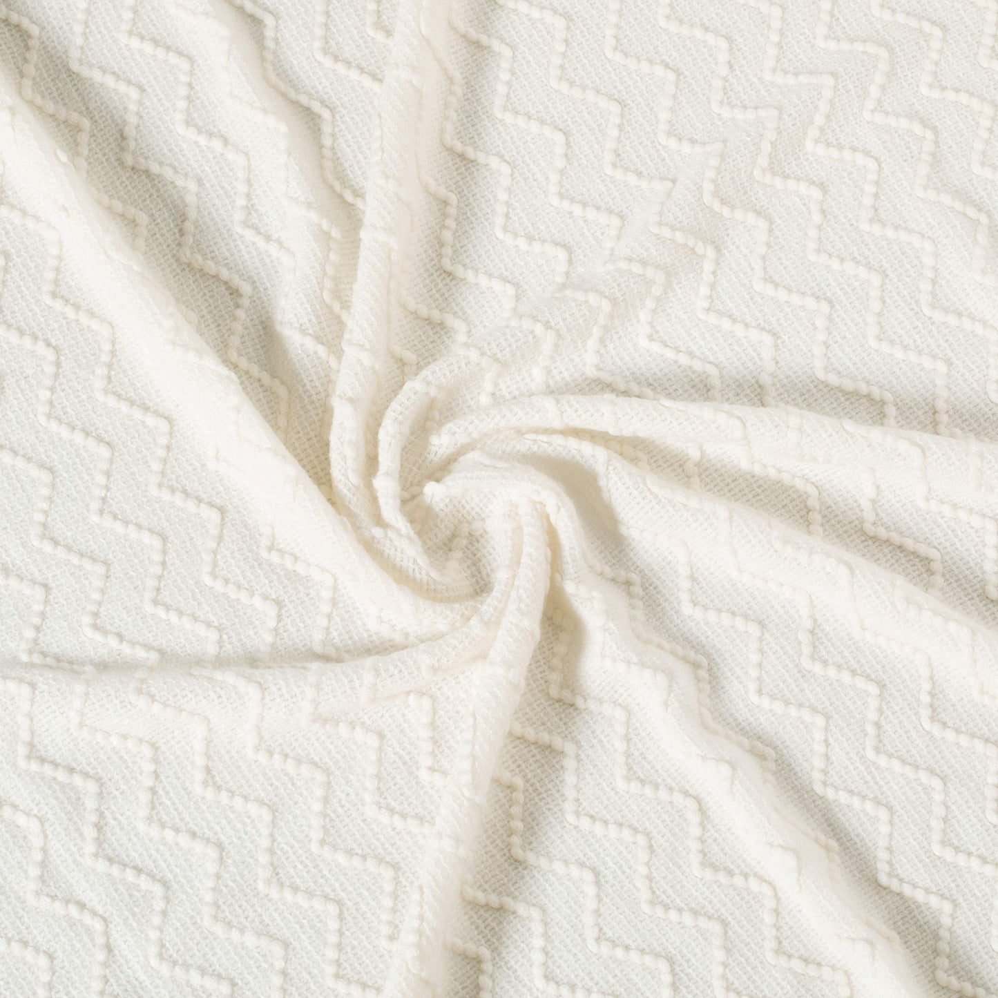 Decorative Chevron Pattern Knit Throw Blanket, 50x60 in, Made with Premium Yarns for Softness and Durability, Finished with Chic Fringe will Add a Cozy Touch to Your Living Space - White, Gifting