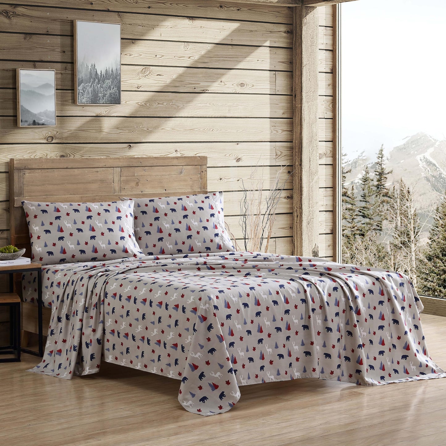 Beatrice Home Fashions Cozy Cabin 3-Piece Twin Microfiber Bedding Sheet Set with Deep Pockets Rustic Patchwork Plaid Deer, Americana