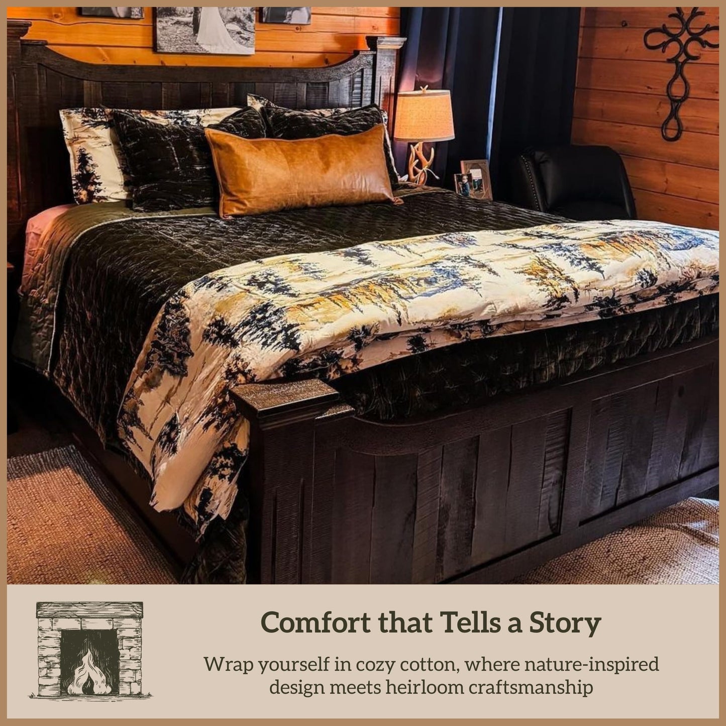 Paseo Road Cabin Bedding Acadia 3 Piece Lodge Comforter Set with Pillow Shams, Queen Forest Bedding, Cotton Pine Trees Comforter Set, Woodland Nature Western Rustic Bed Set