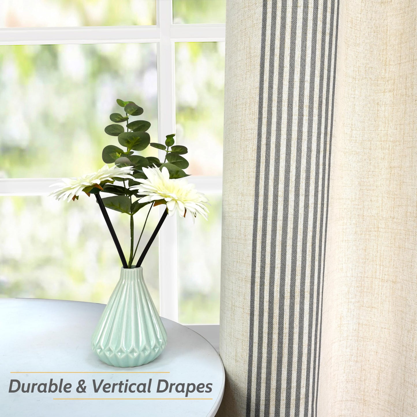 DriftAway Chris Linen Blackout Curtains with Thermal and Sound Reducing Layer 84 Inches Long for Bedroom Striped Printed Drapes Thermal Insulated Lined Window Treatments for Living Room Cabana Gray