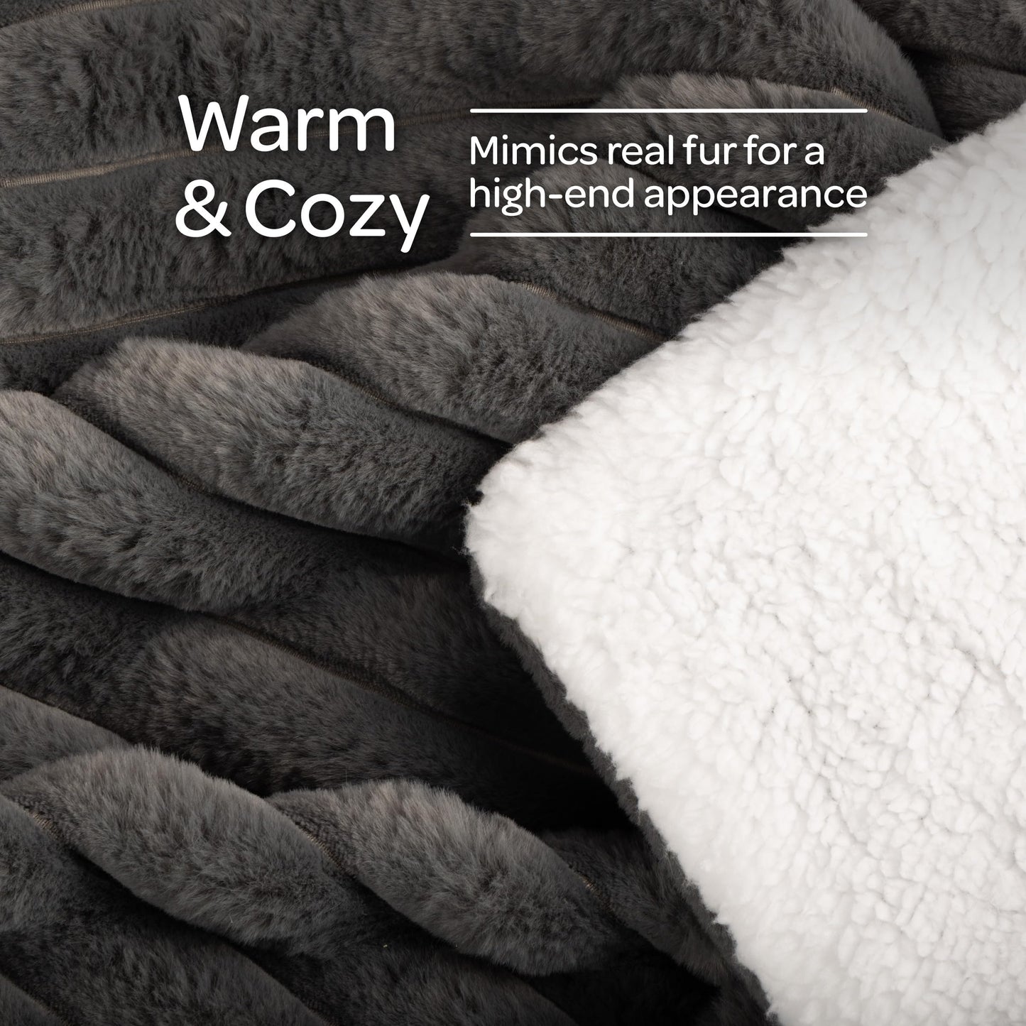 Lavish Home Faux Fur Throw Blanket - 60x70-Inch Twin Blanket for Couch, Bed, or Chair - Soft Throw with Plush Faux Rabbit Fur and Warm Sherpa for Living Room, Bedroom, and Home Decor (Ivory)