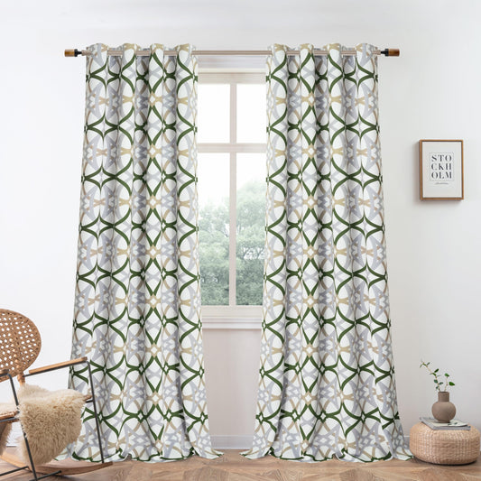 DriftAway Alexander 80% Blackout Curtains for Living Room 250GSM Pattern Match Thermal Insulated Room Darkening Geo Moroccan Mid Century Grommet Bedroom Drapes 2 Panels 52 Inch by 84 Inch Loden Green