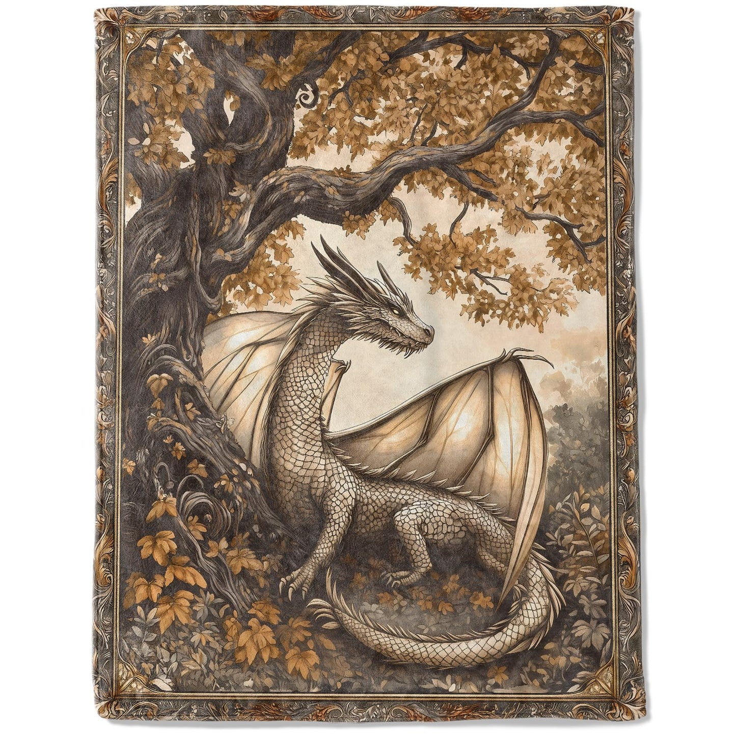 ainori Autumn Dragon Fleece Blanket - Lightweight Soft Cozy Gifts Throw for Fantasy Lovers,Women,Men,Enchanting Tree of Life Blankets,Home Room Modern Artistic Decor 50x60in