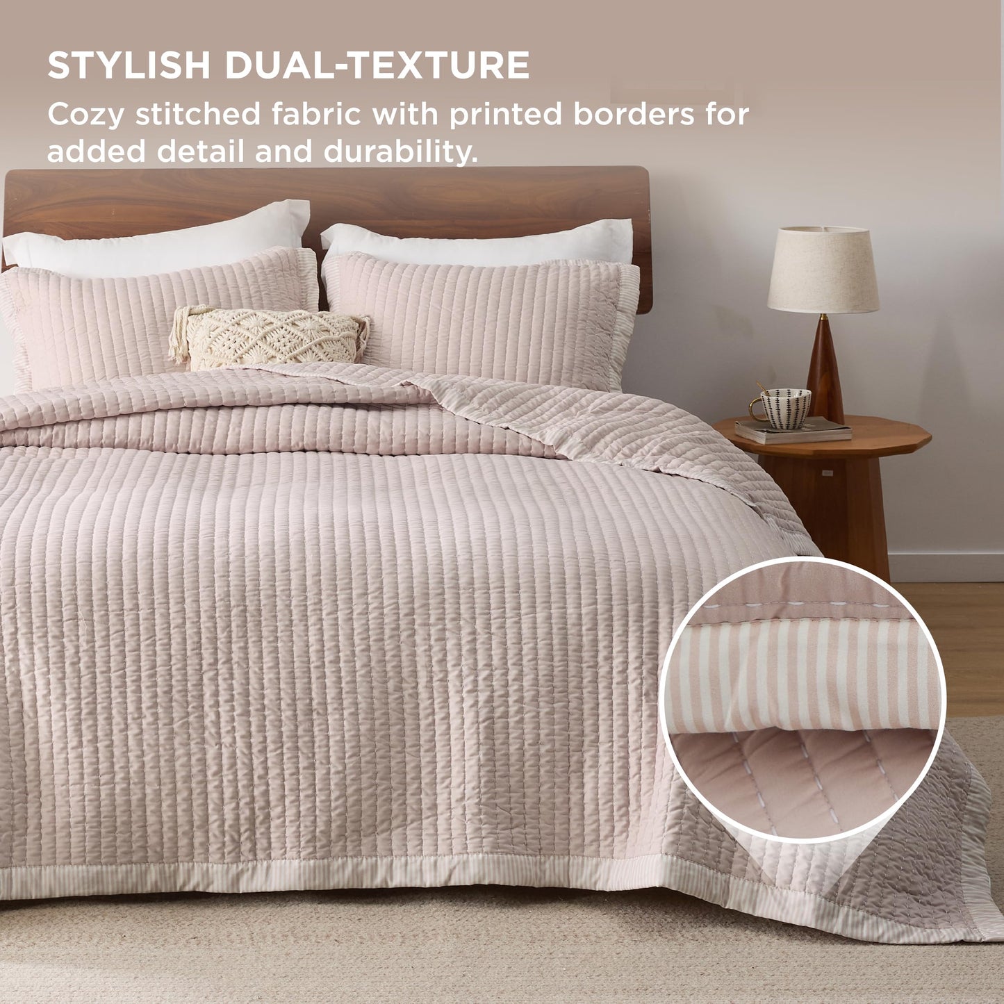 Bedsure Pink Quilts King Size - King Quilt Bedding Set Bedspread Coverlet, Lightweight Corduroy Pattern Bedspread, 3-Piece Set with 106"x96" Coverlet & 2 Pillow Shams, All-Season Soft Microfiber