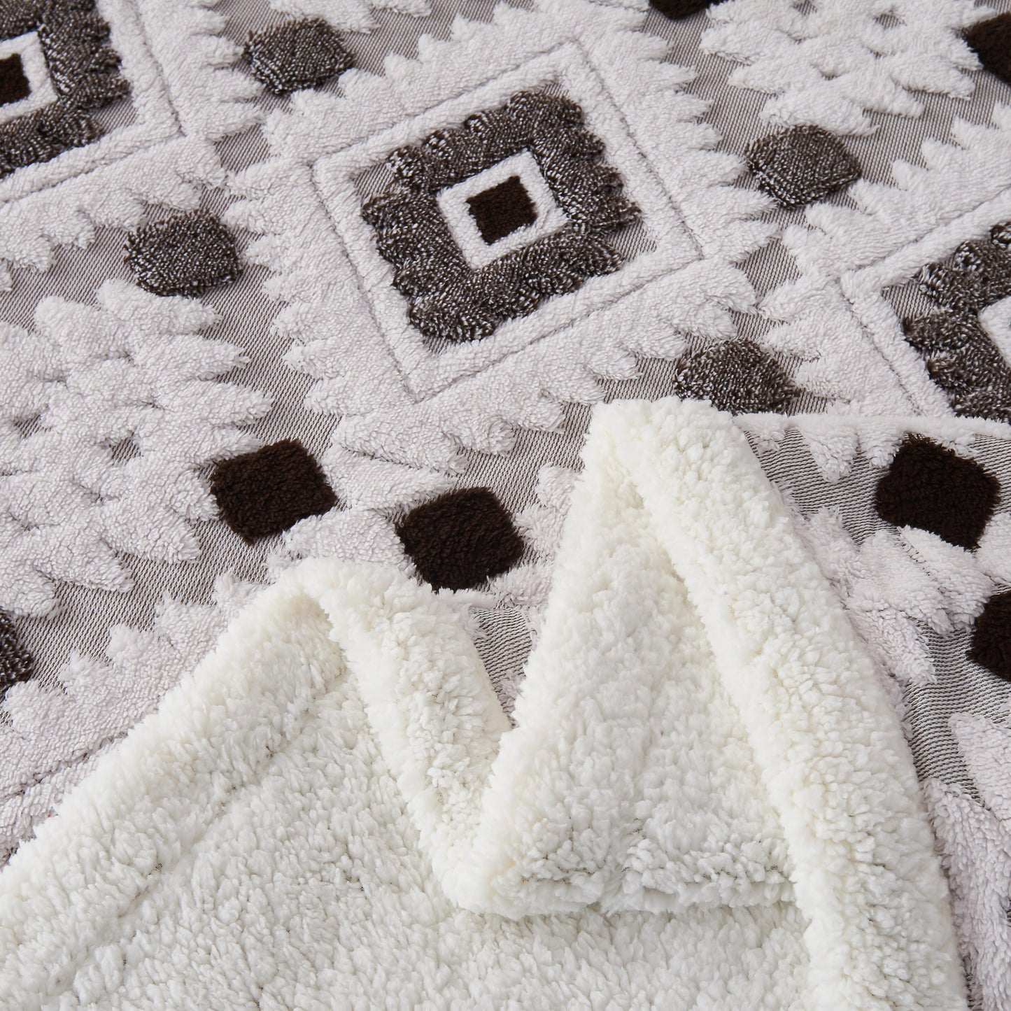 LEVINIS Boho Sherpa Fleece Blanket 80'' × 90'', Ultra Soft Aztec Queen Blanket for All Season, Plush, Cozy, Bohemian Throw Blankets for Bed/Couch/Sofa/Office/Camping, Dark Coffee