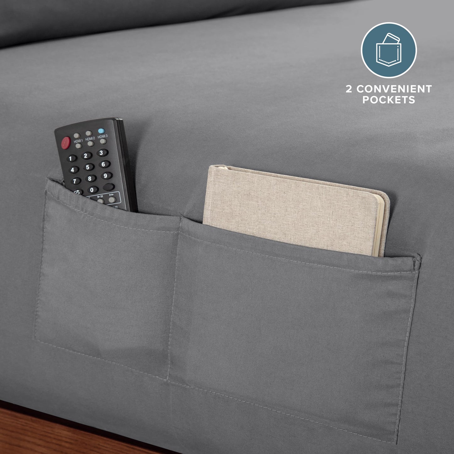 Bare Home Full Sheet Set Storage Pocket - 1800 Ultra-Soft Microfiber Bed Sheets - Double Brushed - Deep Pocket - Bedding Sheets & Pillowcases (Full, Grey)