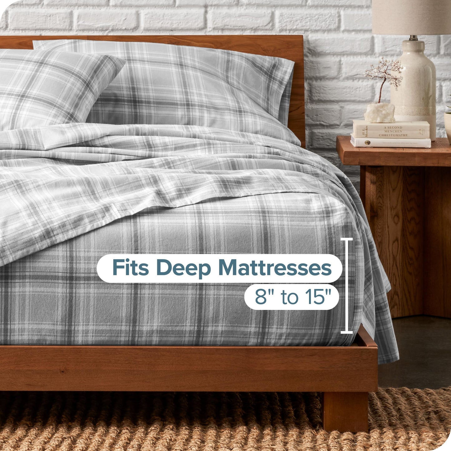 Bare Home Flannel Sheet Set Prints, 100% Cotton, Velvety Soft Heavyweight - Double Brushed Flannel for Extra Softness & Comfort - Deep Pocket - Bed Sheets (Queen, Tartan Plaid)