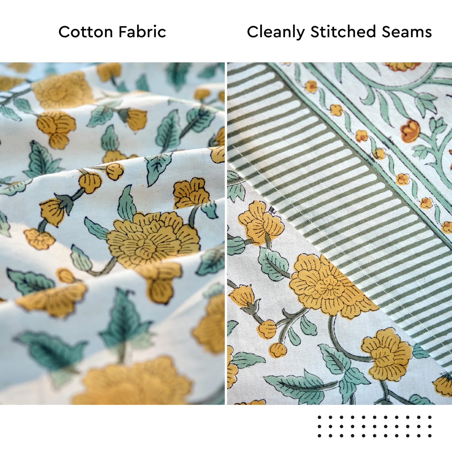 Encasa XO Rectangular Tablecloth 56"x72" 6 ft Yellow Jaipuri Block Print Cotton Dining Table Cloth | Handcrafted Floral tablecloths – Machine Washable for Indoor, Outdoor, Everyday Use
