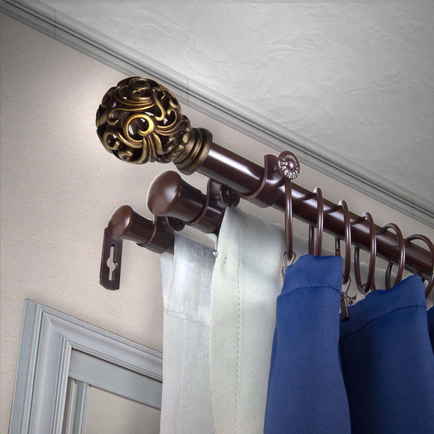 A&F Rod Décor - Baroque 13/16" Triple Curtain Rod 66-120 inch - Cocoa