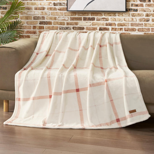 Lucky Brand Palmdale White with Red Plaid 50"x70" Cozy Plush Blanket - Premium Microfiber Throw for Luxurious Comfort