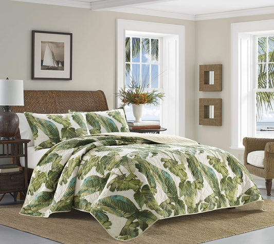Tommy Bahama - Queen Quilt Set, Reversible Cotton Bedding with Matching Shams, Soft All Season Bedspread, Coastal Bedding Set (Fiesta Palms Green, Queen)