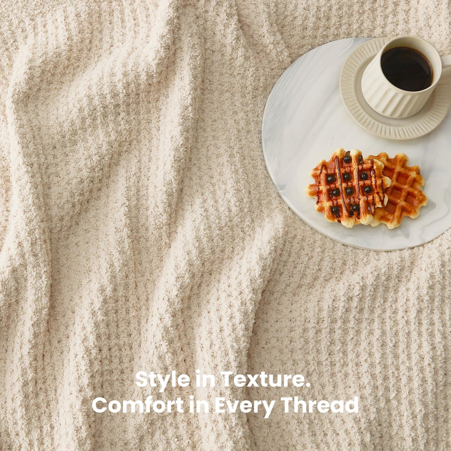 SLEEP ZONE Throw Blankets for Couch, Waffle Weave Blanket Soft Cozy Lightweight Warm Decorative Knit Throw Blankets for Bed, Sofa, Living Room (50x60in, Light Beige)
