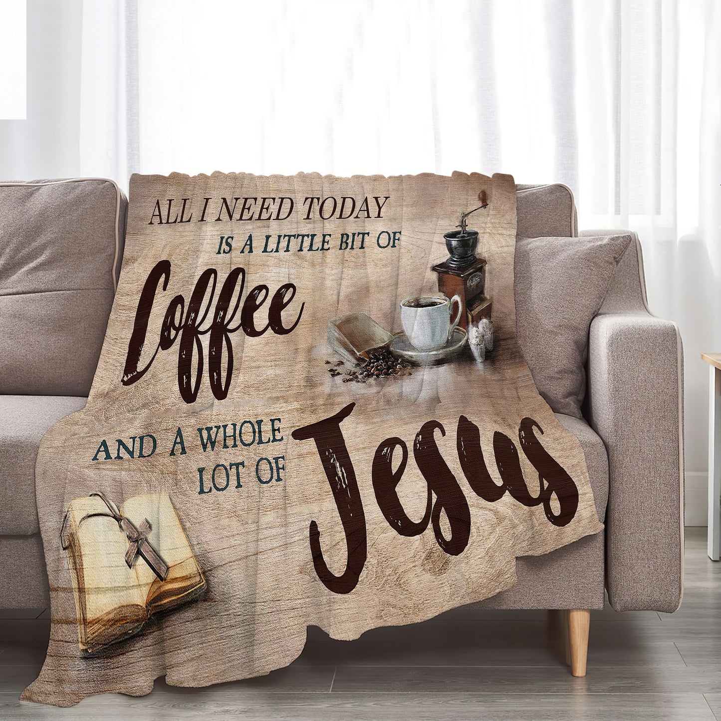 Christian Jesus Coffee Throw Blanket - Soft Warm Cozy Fleece for Women, Men, Kids & Adults - 50"x40"