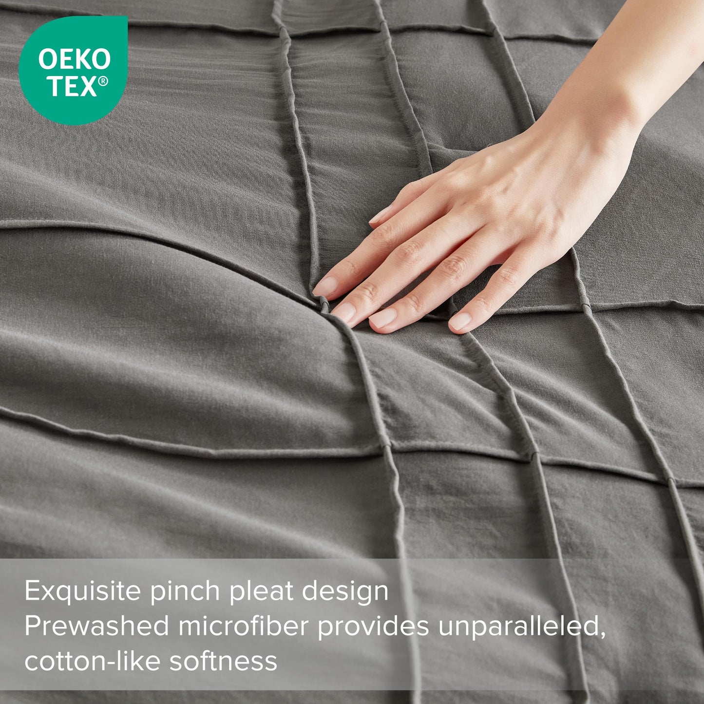 Comfort Spaces Grey King Size Comforter Set - 3 Pieces Pintuck Pleated Bedding Sets, All Season Lightweight, Extra Softness Pre-Washed Microfiber Bed Set, Shams