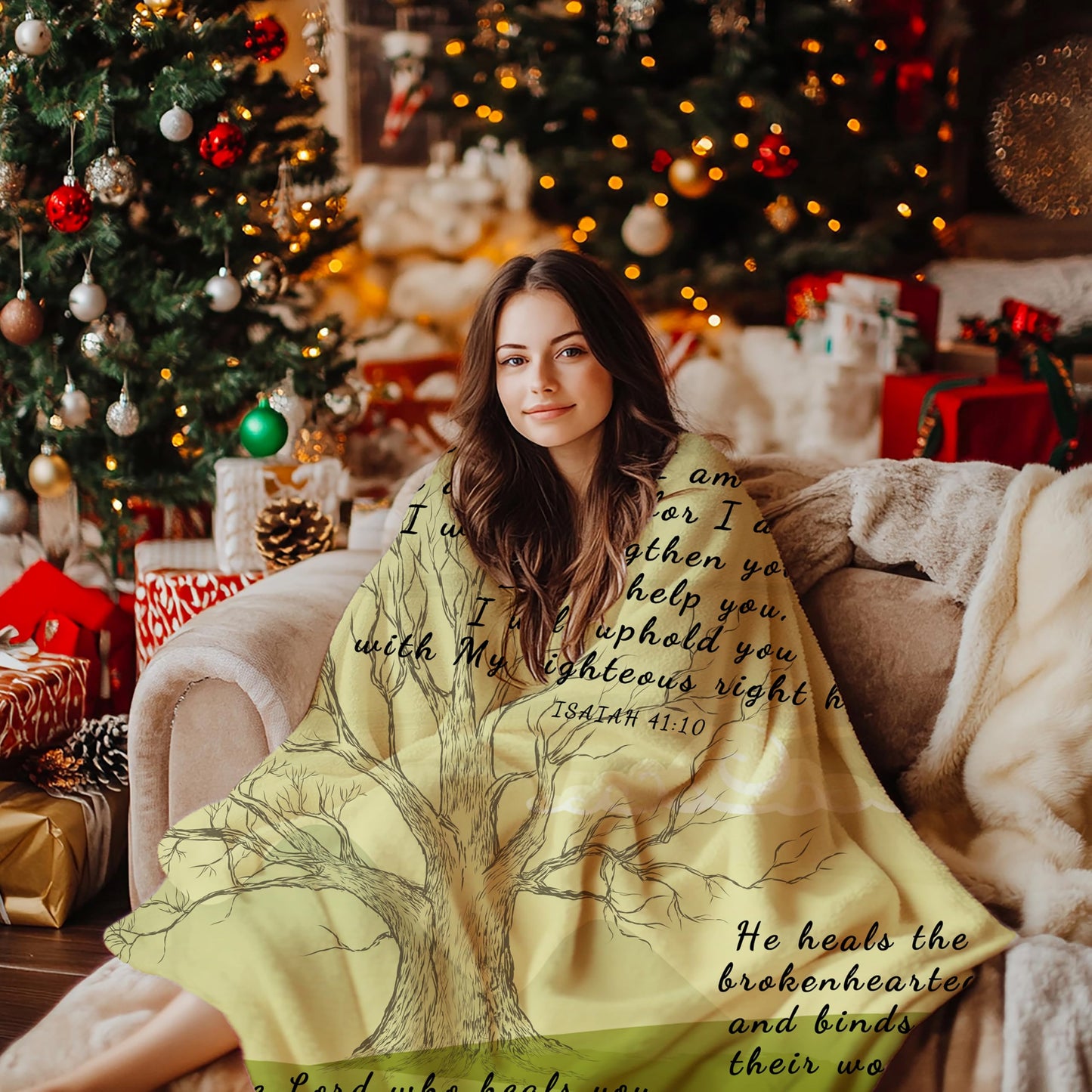 AMITAYUS Tree Healing Scripture Bible Verse Fleece Throw Sympathy Prayer Blanket Religious Christian Inspirational Gifts for Women Friends - 40''x50''