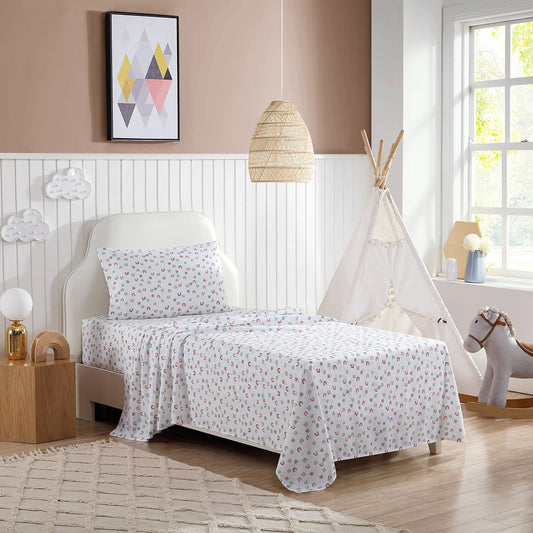 Eddie Bauer Kids - Queen Sheet Set, Ultra-Soft Microfiber Bedding with Fully Elastic Fitted Sheet, Kids Bed Set with Pillowcases, Easy Care Bedding (Sunnyvale Rainbow)
