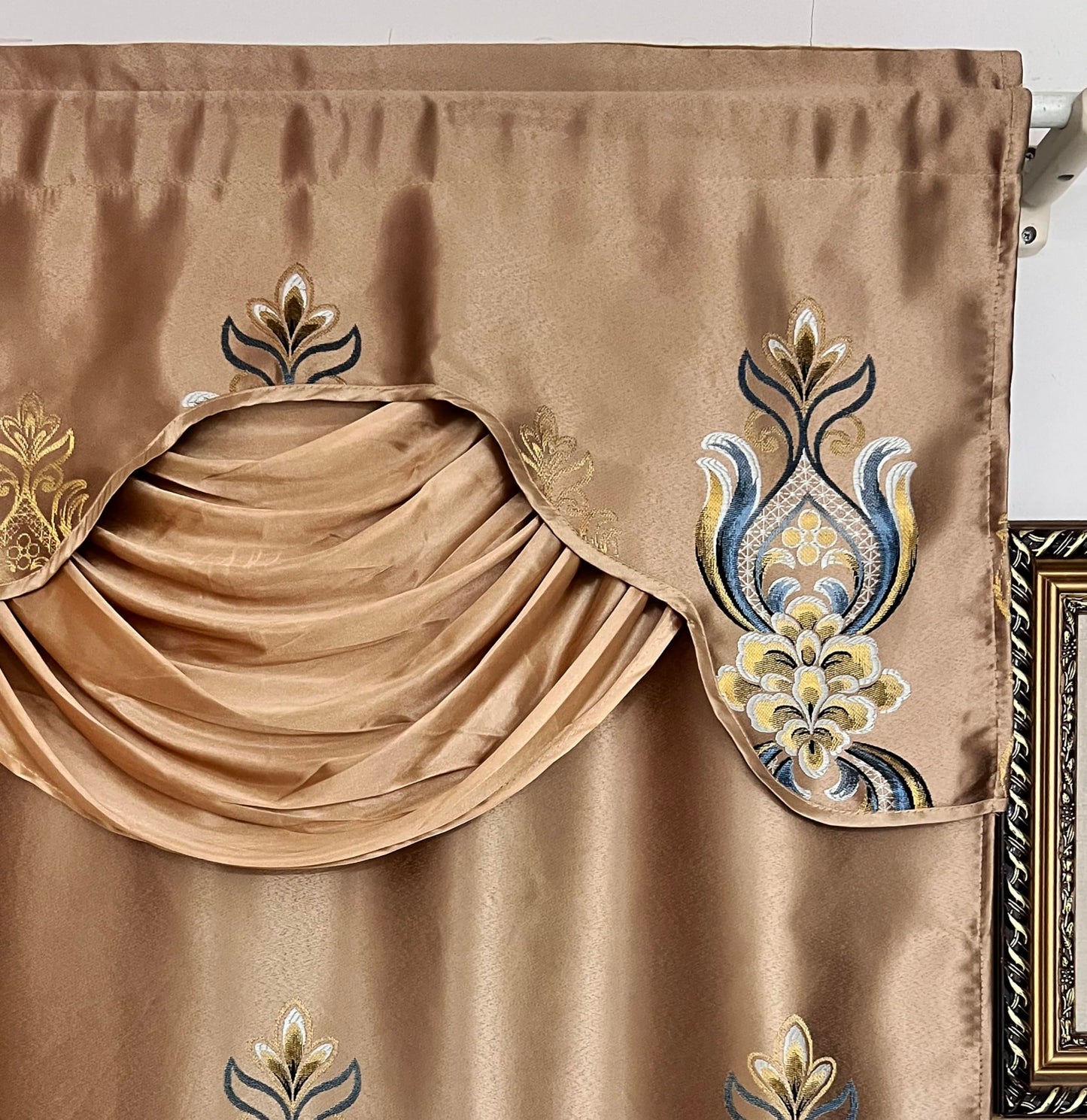 GOHD Regal Regalia Jacquard Blackout Curtains,Set of 2 Panels,W60”*L86,80% Light Blocking Window Drapes with Gold Floral Pattern, for Bedroom Living Room,Bronze