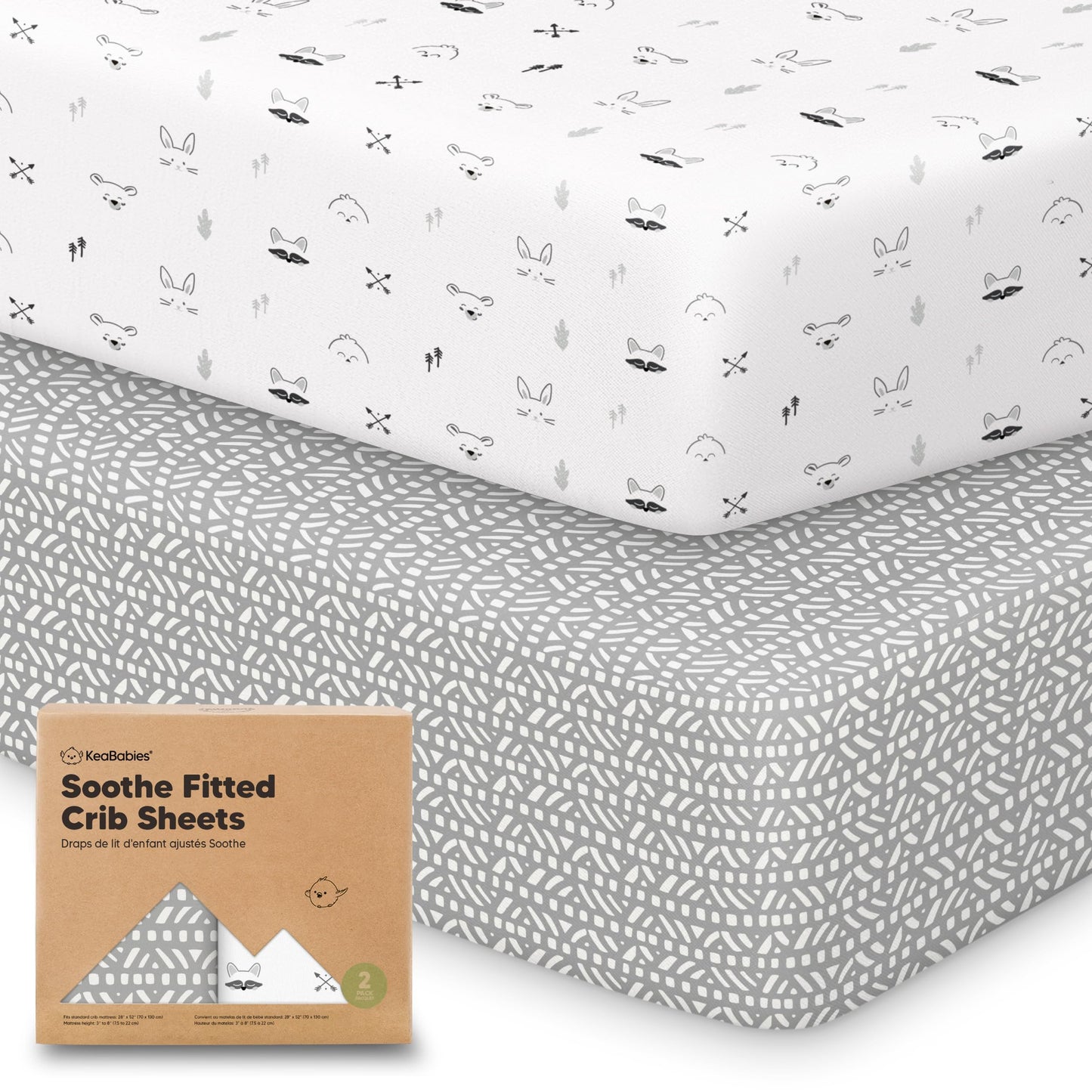 KeaBabies 2-Pack Organic Cotton Crib Sheets for Boys, Girls - 52x28 Fitted Crib Mattress Sheet Neutral, Breathable Cover for Baby Bed Set, Toddler Mattress, Soft & Cute Prints (Nordic)