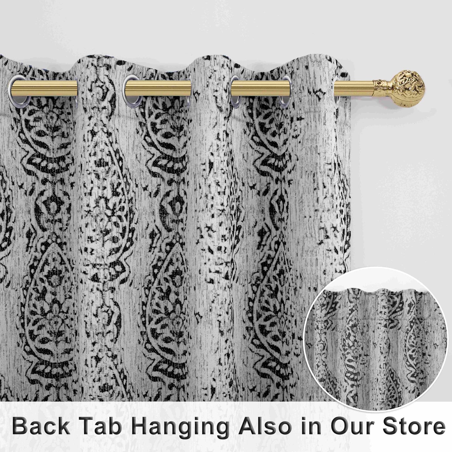 Black and Grey Cream Living Room Curtains 84 Inches Long Damask Patterned Dark Light Blocking Window Treatments Room Curtains Drapes for Bedroom,52x84 Inch Length 2 Panels Set