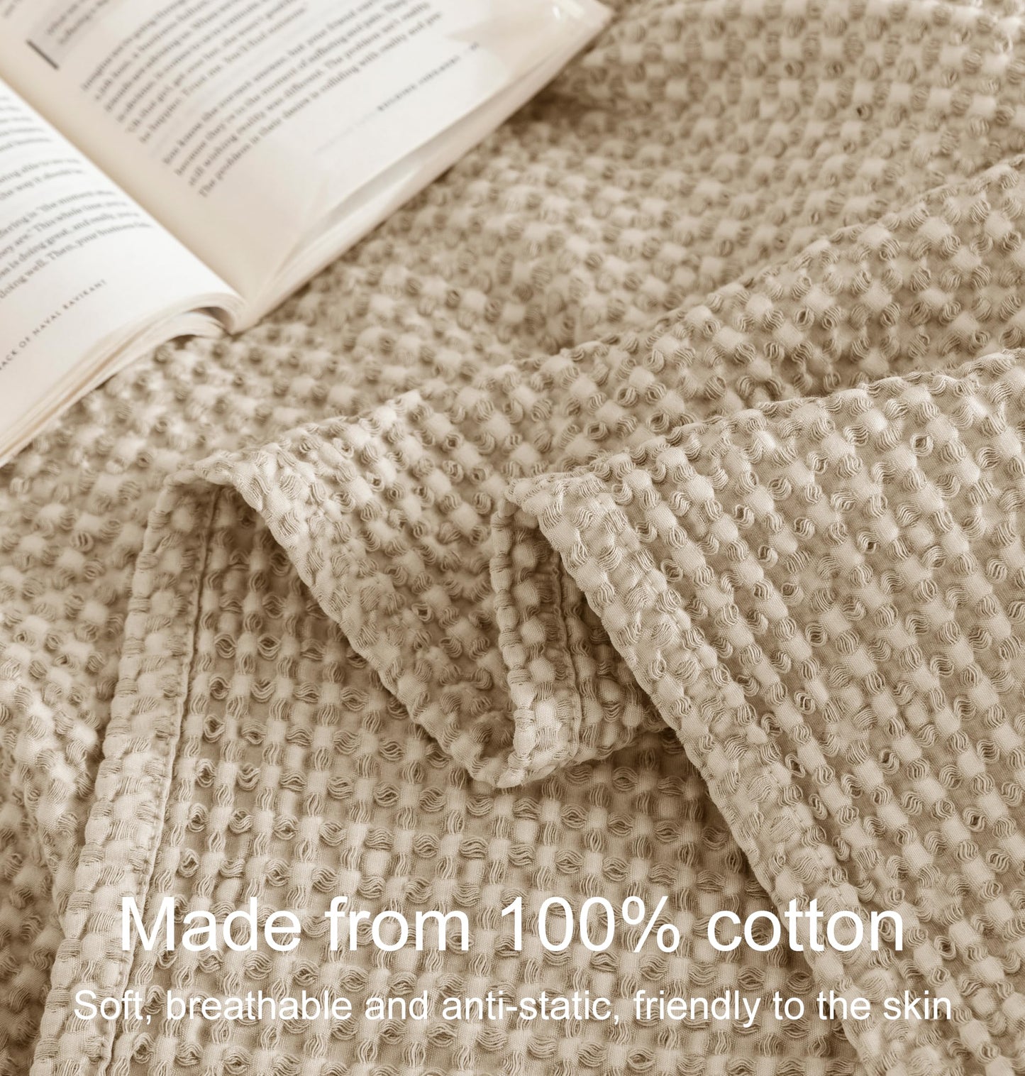 Talasily 100% Cotton Blanket Queen Size for Bed - Spring and Summer Cooling Lightweight & Breathable Bedding -Soft Waffle Weave Christmas Blanket, Machine Washable,Oatmeal,90x90 Inches
