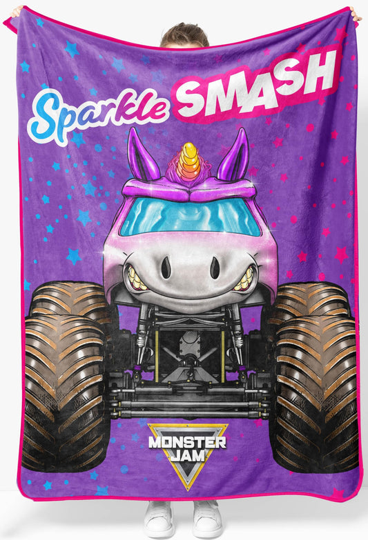 Jay Franco Monster Jam Sparkle Smash Kids Throw Blanket 46x60 - Super Soft Fleece Microfiber, Fade Resistant, Machine Washable, Gift for Truck Fans, for Couch & Bed (Officially Licensed)