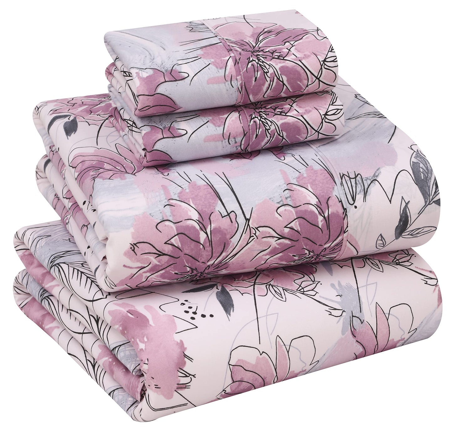 RUVANTI 100% Cotton Percale Sheets Queen Size, Lilac Floral