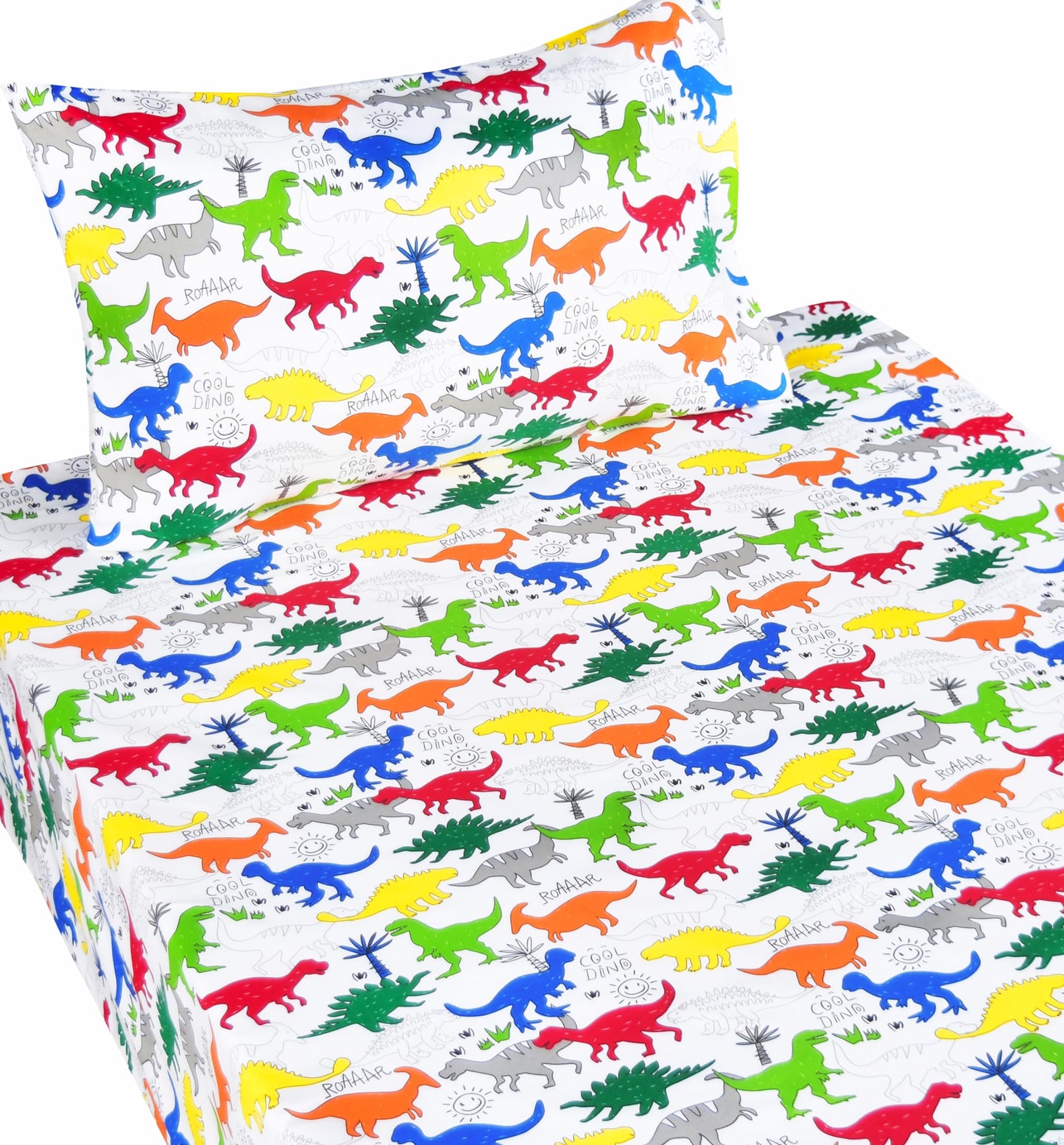 Scientific Sleep Colorful Dinosaur Cute Fun 100% Cotton Cozy Twin Bed Sheet Set, Flat Sheet & Fitted Sheet & Pillowcase Kids Boys Girls Natural Bedding Set (Dino, Twin)