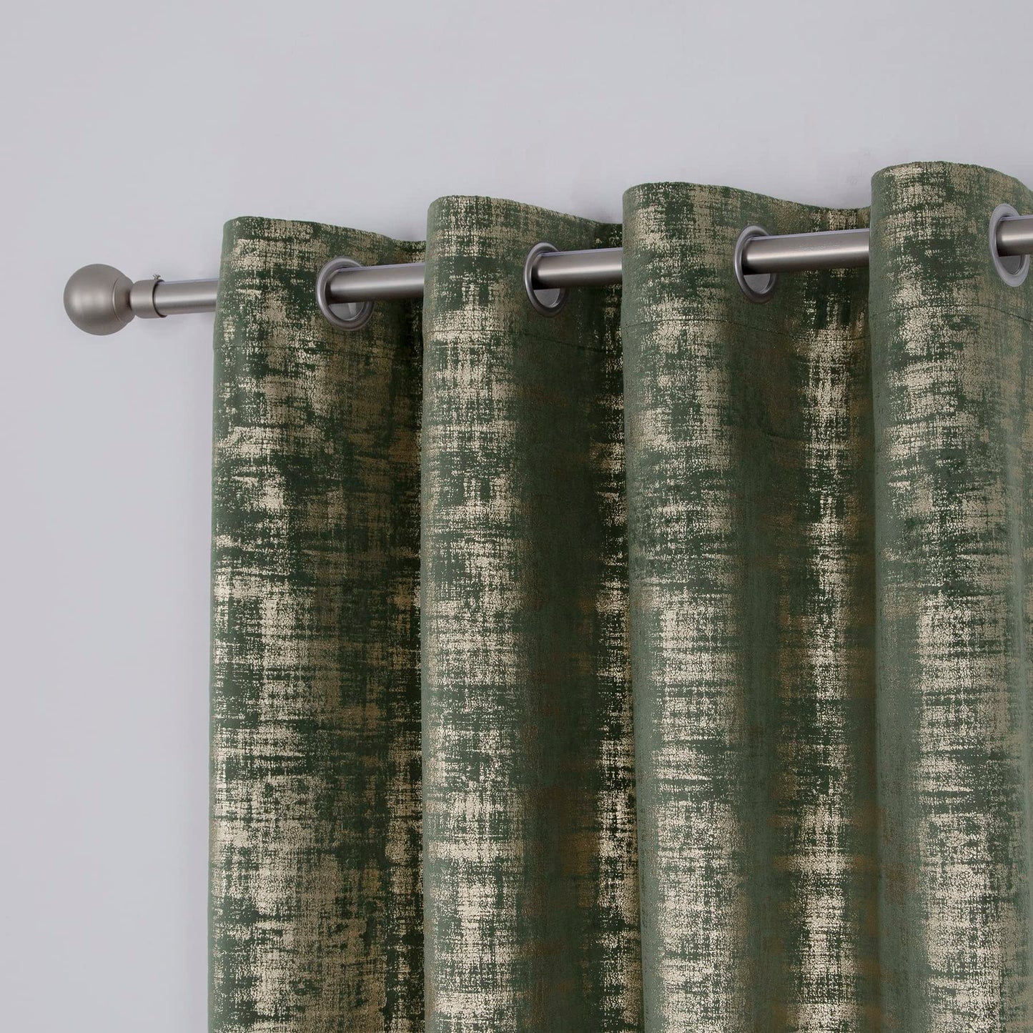 always4u 100% Blackout Soft Velvet Curtains for Bedroom Living Room Thermal Energy Saving 95 Inches Long Luxury Gold Foil Print Drapes 2 Panels Sage Green