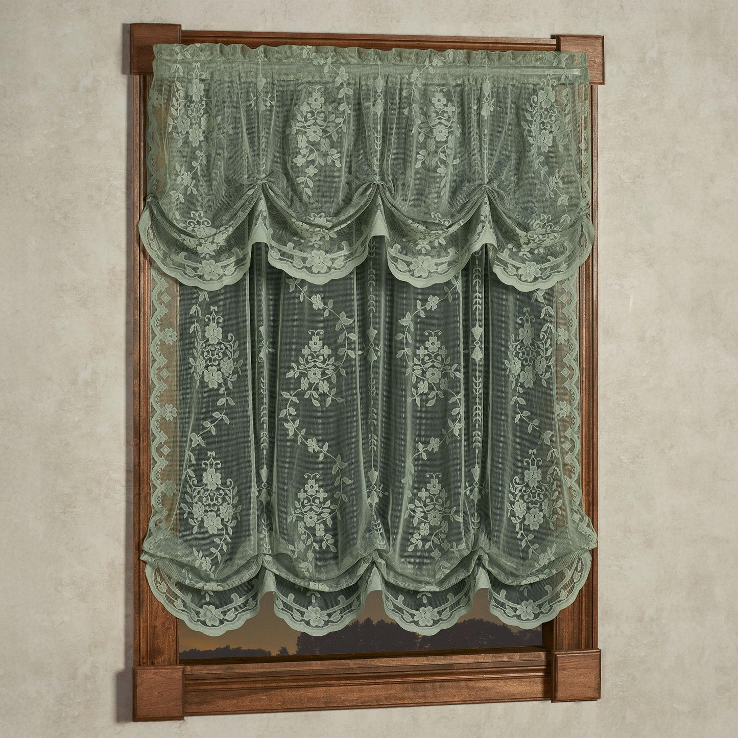 Luxury Sheer Polyester Fiona Lace Window Treatment | Beautiful Balloon Window Shade, Tuck Valance | Timeless Classic Traditional | Sage Green | Elegance | Rod Pocket | Machine wash | Light Filtering