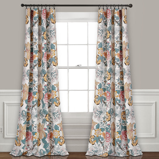 Lush Decor Sydney Light Filtering Window Curtain Panels, Pair, 52" W x 108" L, Blue & Yellow - Drapes - Floral Curtains for Bedroom - Vintage Curtains - Coquette Decor