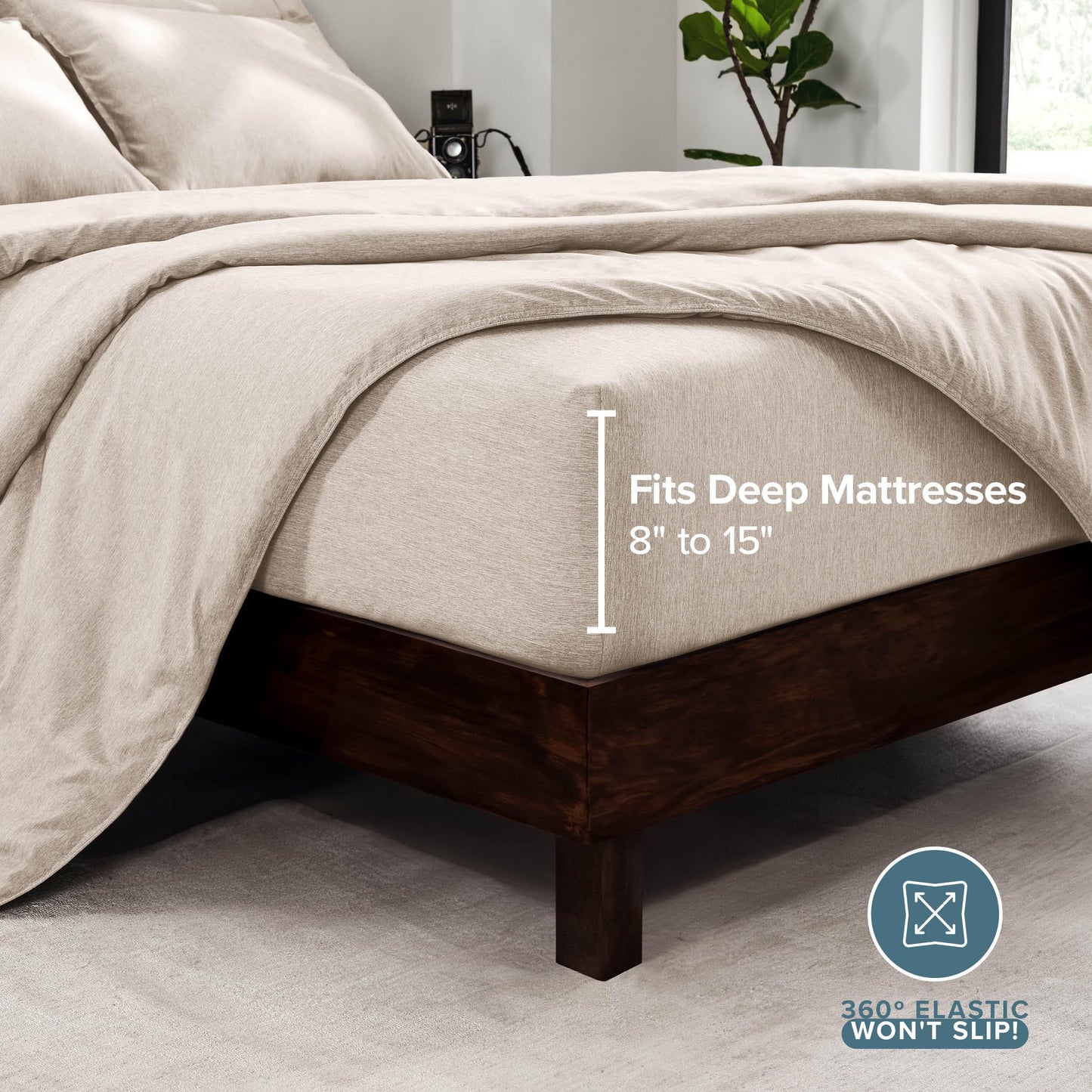Bare Home Bed-in-A-Bag 7 Piece Comforter & Sheet Set - King - Goose Down Alternative - Ultra-Soft 1800 Premium Bedding Set - Cationic (King, Heathered Pebble)