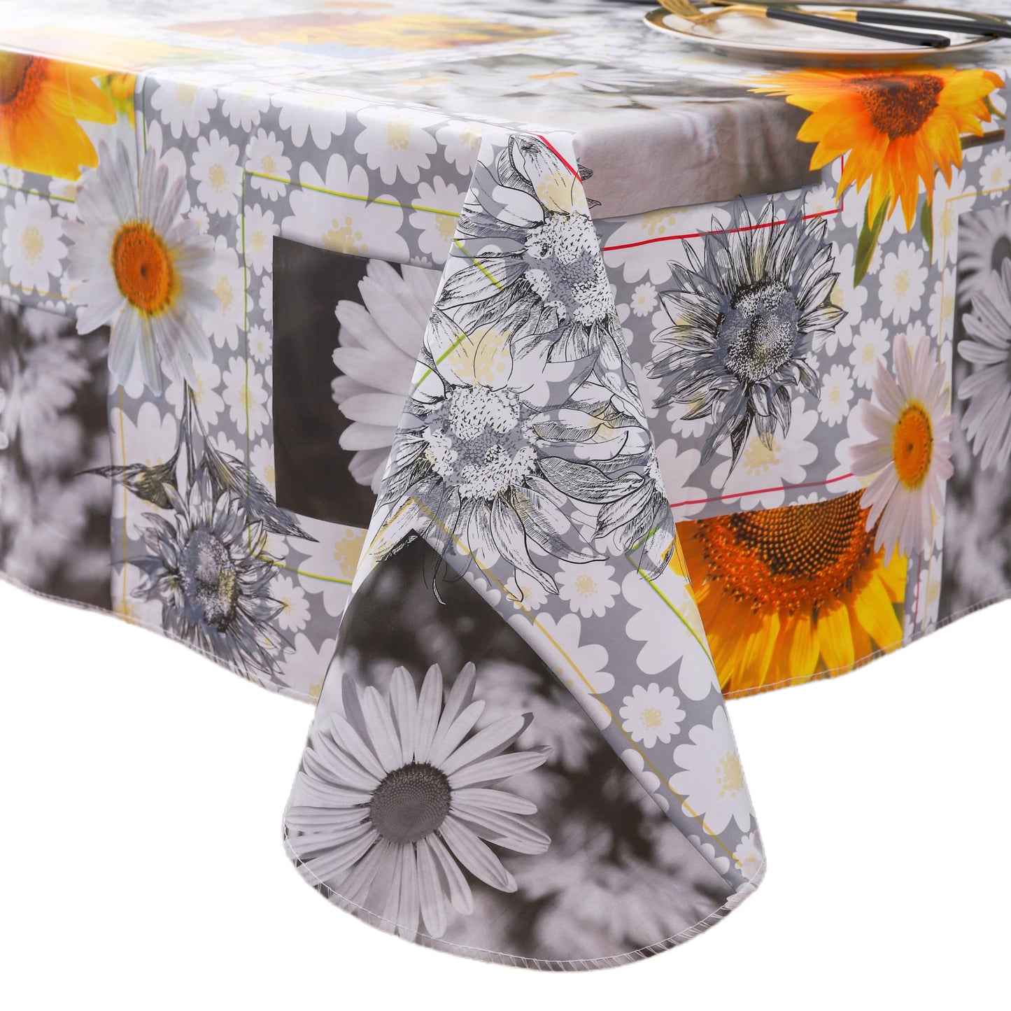 Heavy Duty Vinyl Tablecloth with Flannel Backing Waterproof Oil-Proof Plastic Table Cloth Stain-Resistant Wipeable Rectangle or Square Table Cover for Indoor and Outdoor ( Sunflower, 54X54 Inch)