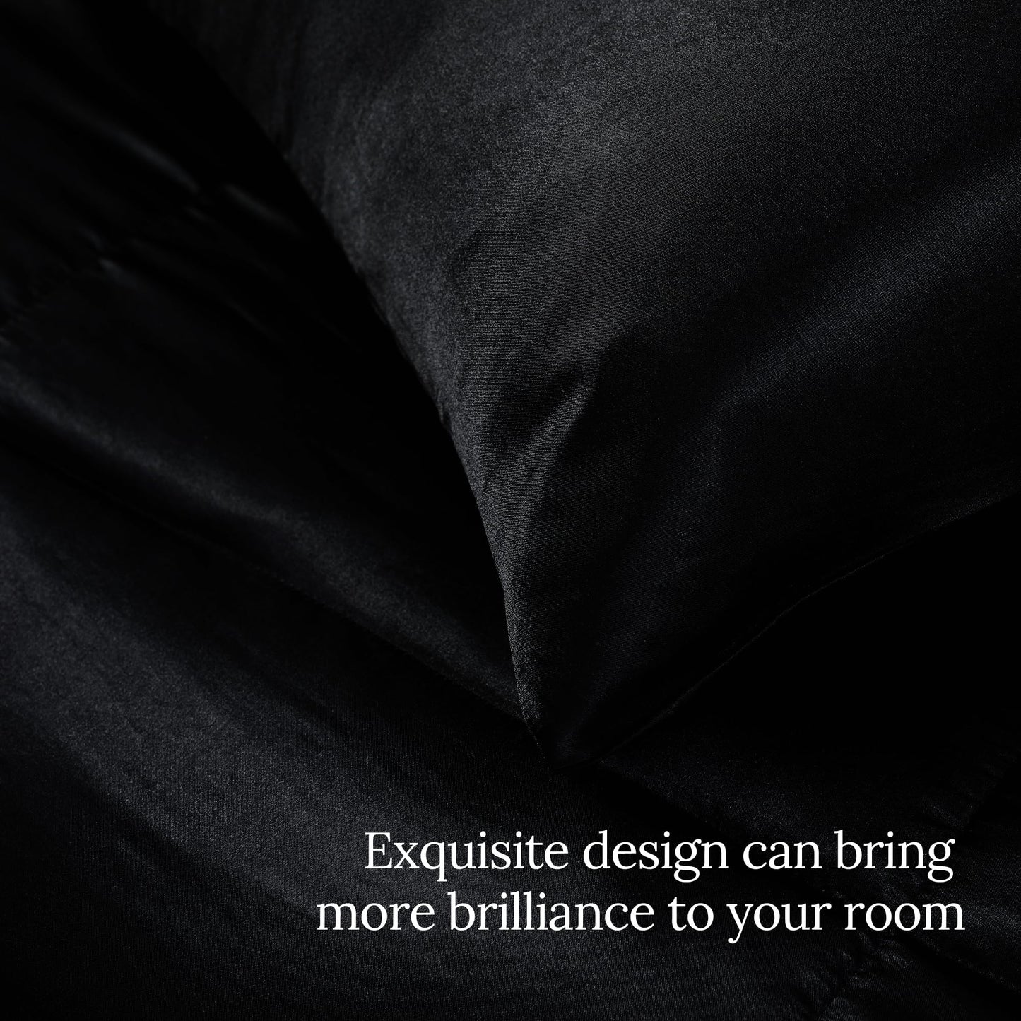 Whale Flotilla 3-Piece Reversible Silky Soft Queen Comforter Bedding Set, Luxurious Satin Comforters Full Size with 2 Satin Pillowcases, Lightweight Duvet for All Seasons, Black