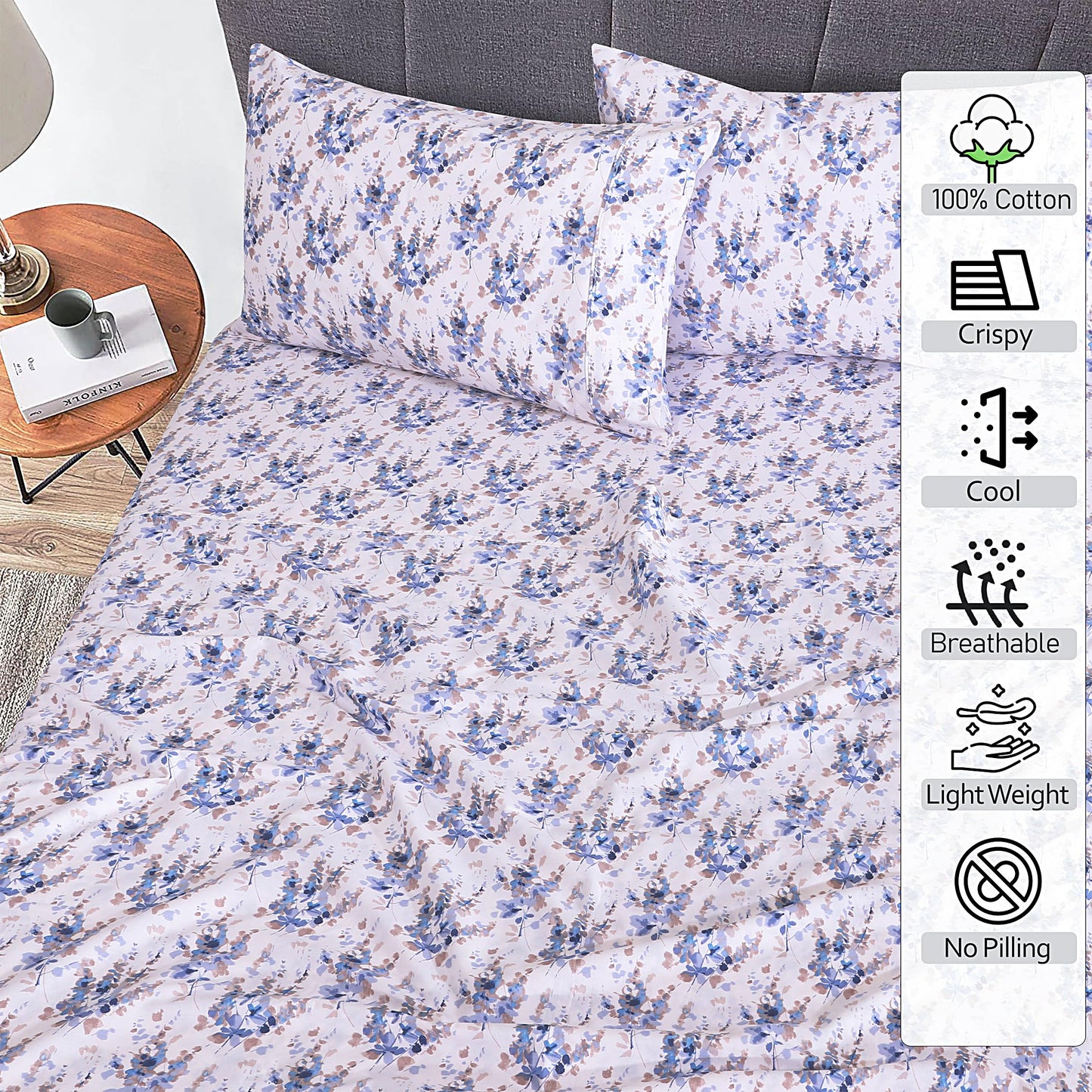 RUVANTI 100% Cotton Percale Sheets Full Size – Crisp Cooling Bed Sheets for Hot Sleepers, Deep Pocket 16”, Soft Breathable & Durable Hotel-Style 4 Piece Set, Maple
