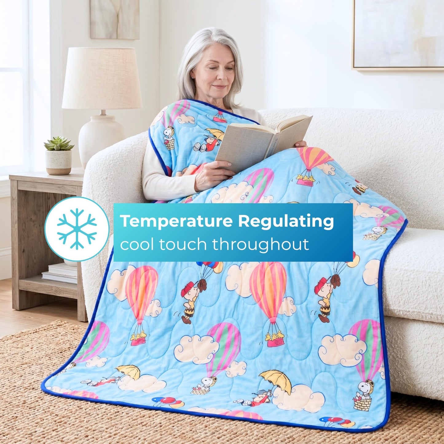 Peanuts® Snoopy Cooling Throw Blanket for Hot Sleepers, 50 x 70 Inch Lightweight All-Season Throw, Soft Breathable Cooling Fabric for Couch, Bed, (Officially Licensed Product) by Franco Calm
