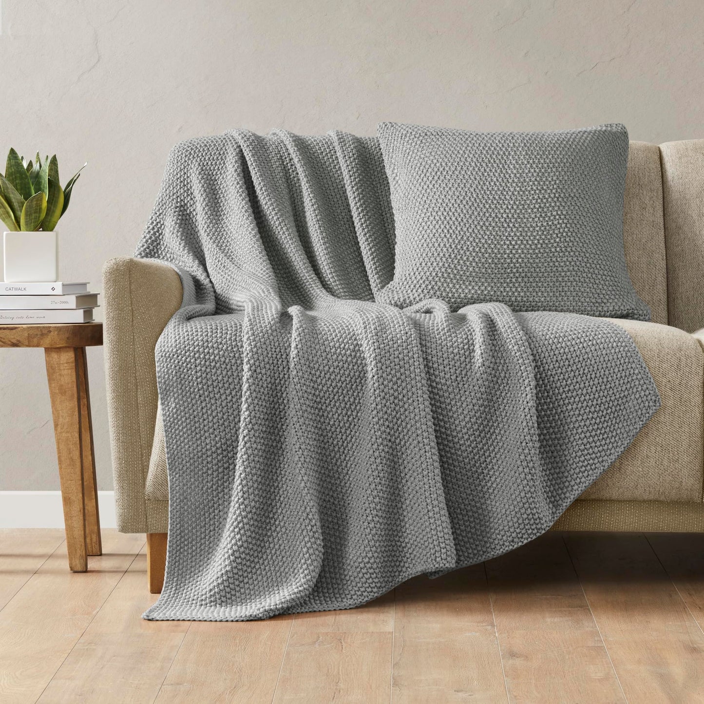 Ink+Ivy Bree Knit Throw Blanket for Bed, Sofa, and Couch, Lightweight, Breathable, Soft & Cozy Summer Blanket, Throw (50 in x 60 in), Grey