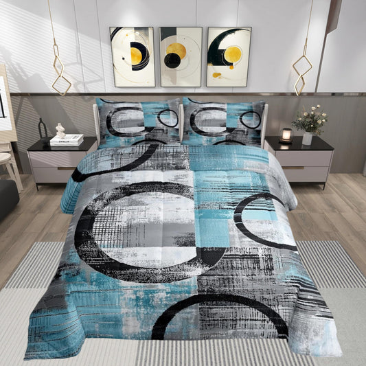 Feelyou Abstract Comforter Set Full Size Modern Abstract Art Bedding Set Geometric Duvet Quilt Luxury Bedroom Decor Blue 3 Pcs with 2 Pillow Cases