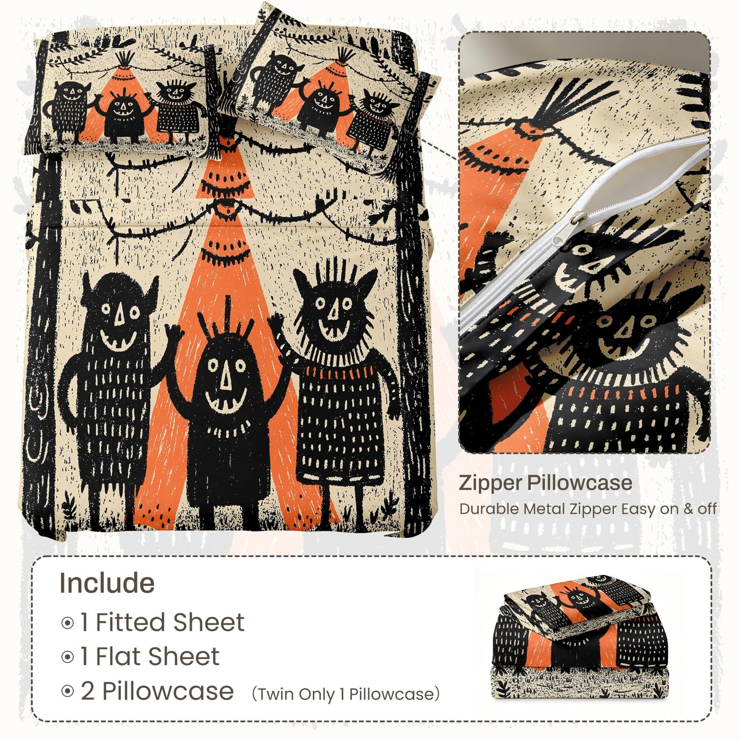 Cute Monsters Queen Bedding Set Kids Cartoon Sheet Sets