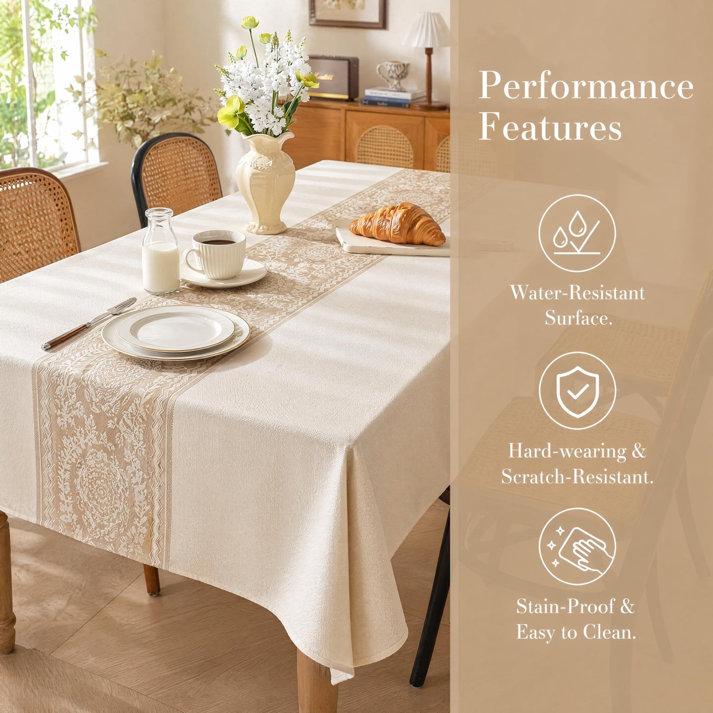 UWWGKK Nordic Beige Linen Tablecloth, Heavy-Duty Rectangle Cover