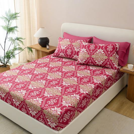 Spirit Linen home 6-Piece Twin Size Bed Sheet Set - Deep Pocket, Damask Print Design, Soft and Breathable Bed Sheets, Microfiber Material, Includes 1 Fitted, 1 Flat, 4 Pillowcases - Burgundy Damask