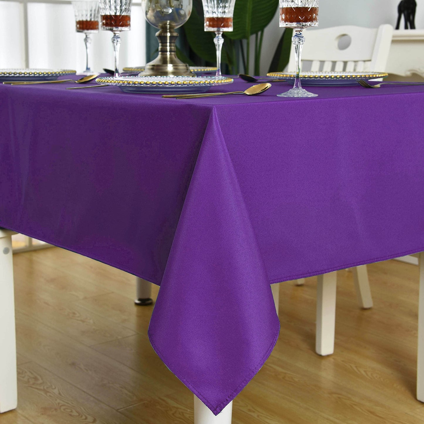 KAIPHO 2 Pack Purple Rectangle Tablecloth Waterproof Stain Resistant Wrinkle Free Table Cloth 210GSM Polyester Wipeable Table Cover for Party, Banquet - Rectangular/Oblong, 60 x 102 inch (2 Pcs)