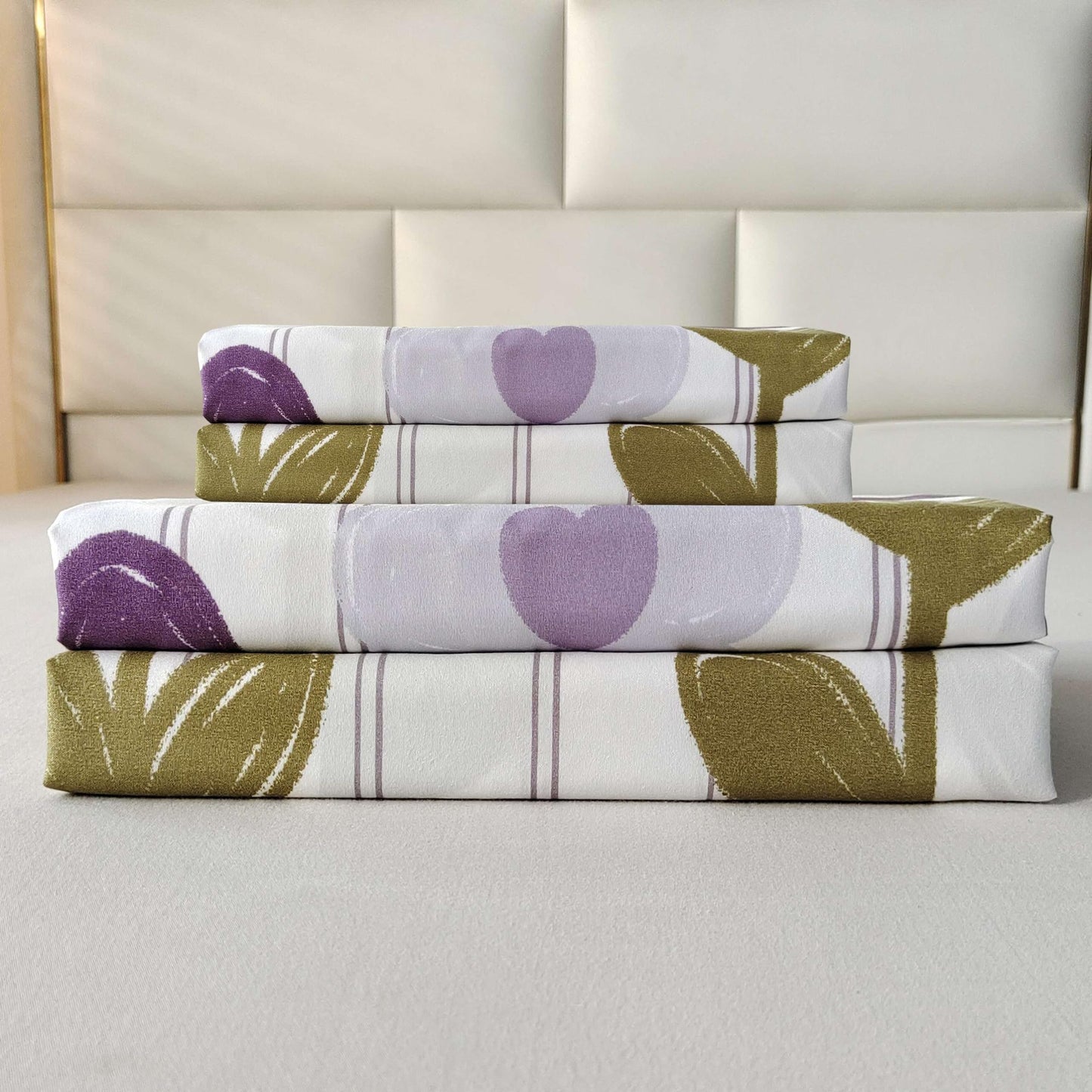 SDIII Purple Floral Twin Fitted Sheet with 2 Pillowcases, Deep Pocket Soft Microfiber Purple Floral Sheet Twin Size All Season
