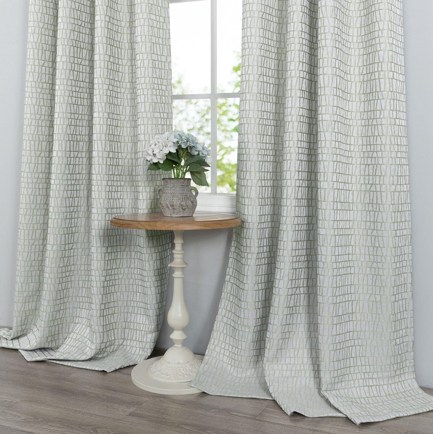 Sage Green Pattern Curtains for Living Room Bohemian 50% Blackout Room Darkening Printed Drapes Grommet Geometric Ethnic Buffalo Plaid Silk Textured Boho Curtains for Bedroom 84 Inches Long 2 Panels
